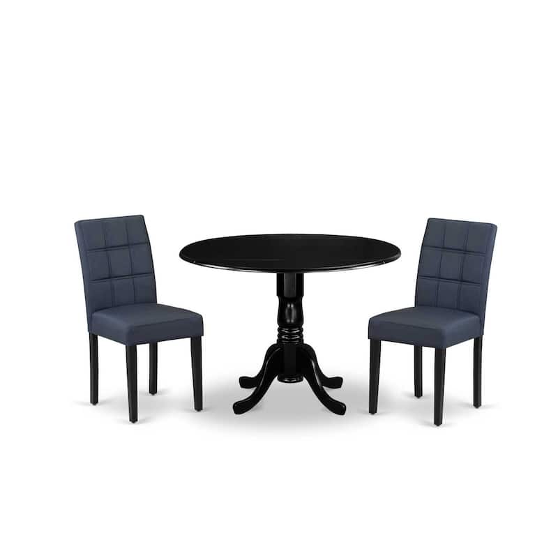 Round Dining Table Set with 2 Chairs - Kitchen Table Set, Black & Navy Blue
