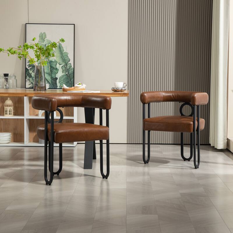 Contemporary Designed PU Fabric Accent/Dining Chair/Barrel Side Chairs Kitchen Armchair for Living Room set of 2