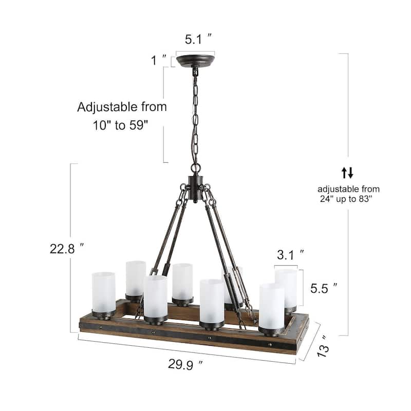 The Gray Barn Modern Farmhouse 8-Light Chandelier Wood Island Lights for Dining Room - L29.9"xW13"xH22.8"