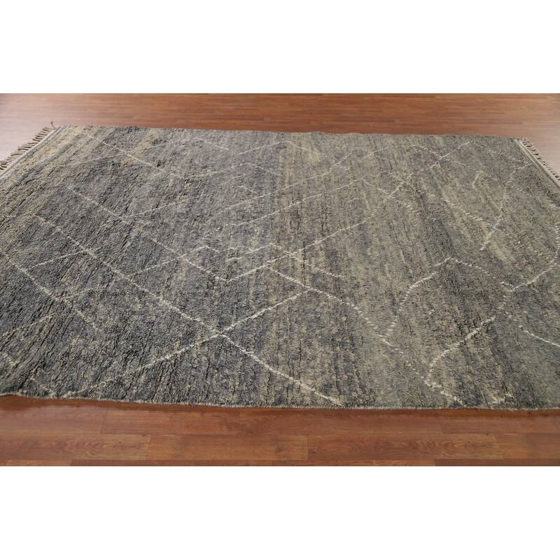 Gray Plush Moroccan Oriental Area Rug Handmade Wool Carpet - 7'11" x 10'8"