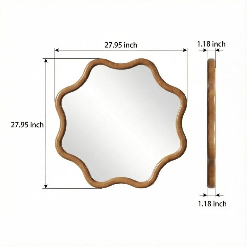 Polygonal wooden frame decorative mirror, art-style wall-mounted dressing mirror