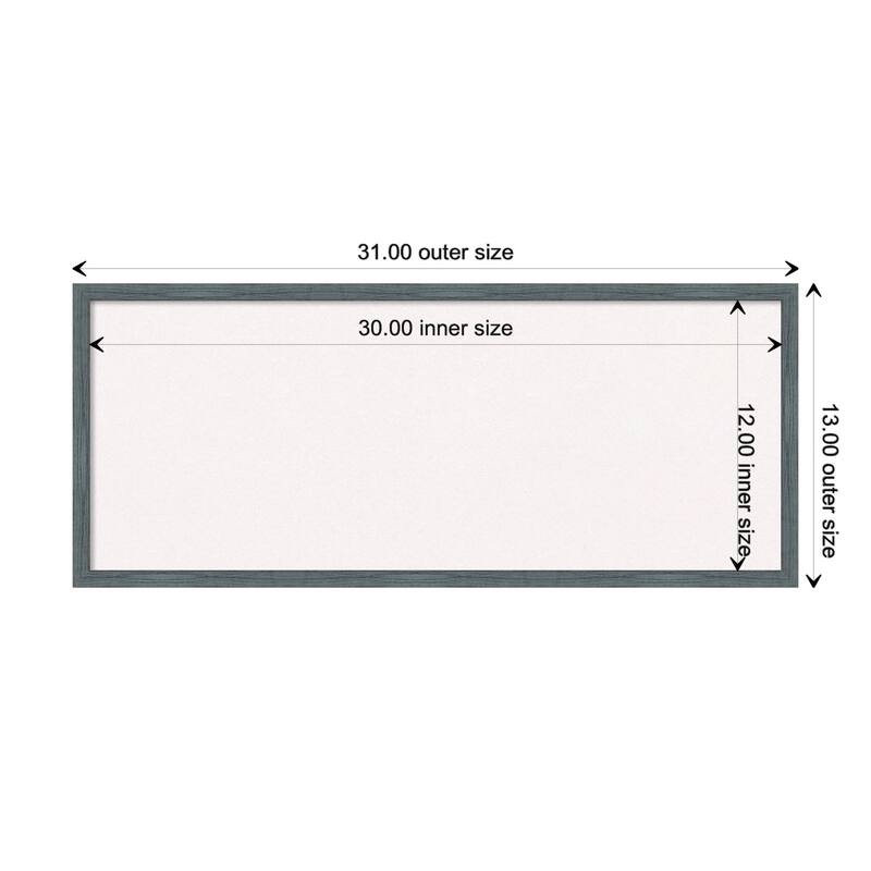 Dixie Blue Grey Rustic Narrow Wood Framed White Corkboard Bulletin Board - Board Size 30x12