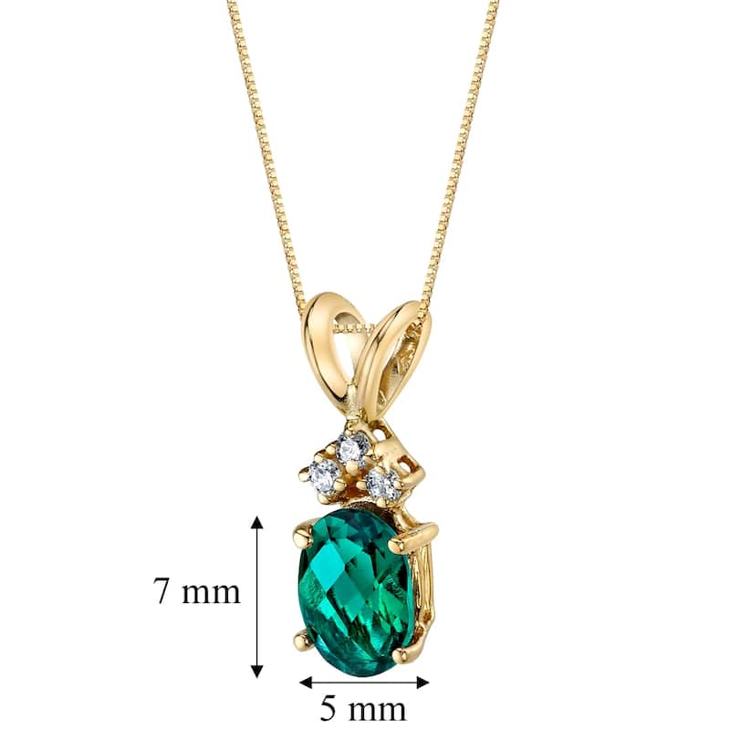 0.75 ct Oval Shape Created Emerald and Diamond Pendant in 14k Yellow Gold