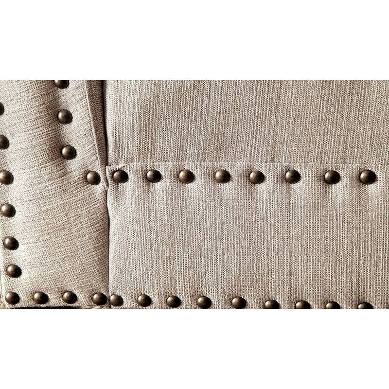 Beige Fabric Chaise / Bench Nailhead Trims Pillow Plush Comfort 1pc Chaise Living Room Furniture