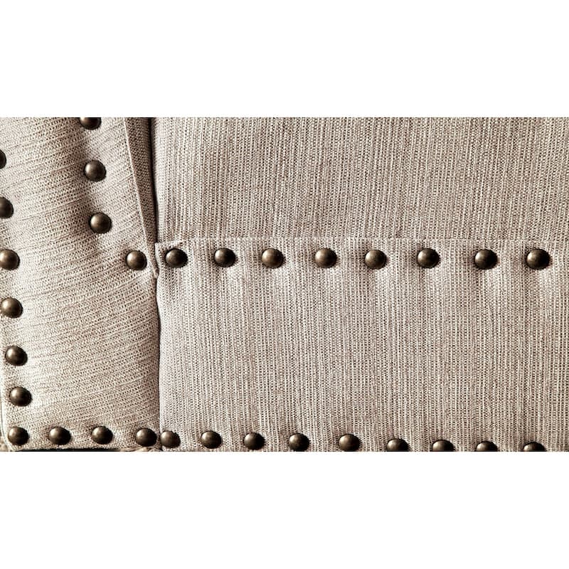 Modern Contemporary 1pc Chaise Beige Linen Like Fabric Nailhead Trim Living Room Bench Pillow - Beige