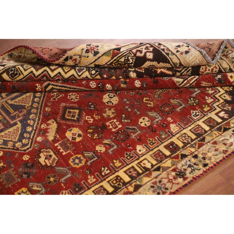 Red Animals Tribal Shiraz Persian Vintage Rug Handmade Wool Carpet - 4'6"x 8'0"