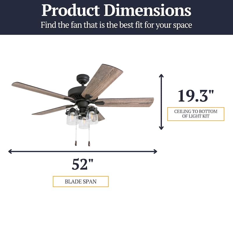 52" Prominence Home Briarcrest Bronze Farmhouse LED Ceiling Fan with Light, Pull Chain