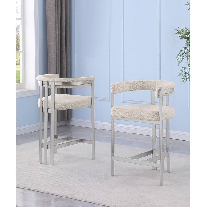 Best Quality Furniture Matte Brushed Chrome Counter Height Chairs (Set of 2) - N/A - Cream-Chairs
