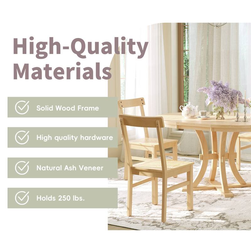 5-Piece Rustic Round Pedestal Extendable Dining Table Set with 15.7" Removable Leaf and Simple Dining Chirs for Small Places