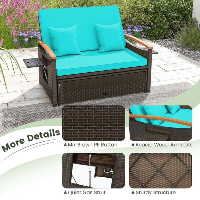 Costway Patio Rattan Daybed Set with Cushioned Loveseat & Storage - See Details