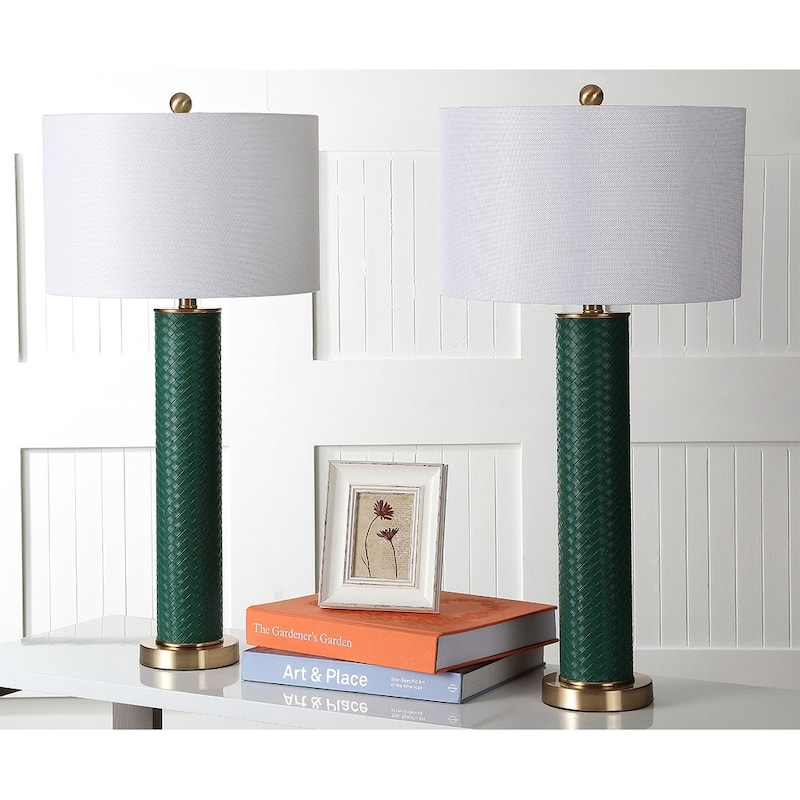 SAFAVIEH Lighting Tomika 32-inch Faux Alligator Grey Table Lamp (Set of 2) - 15"x15"x31.5" - 15Wx15Dx32H - Moss Green