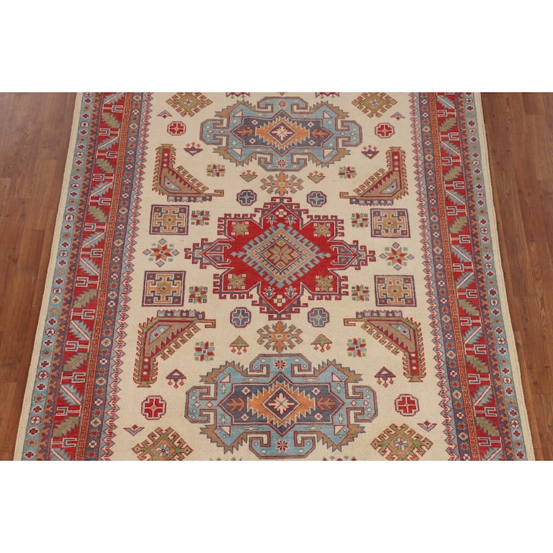 Ivory Kazak Area Rug Handmade Wool Carpet - 5'9" x 7'8"