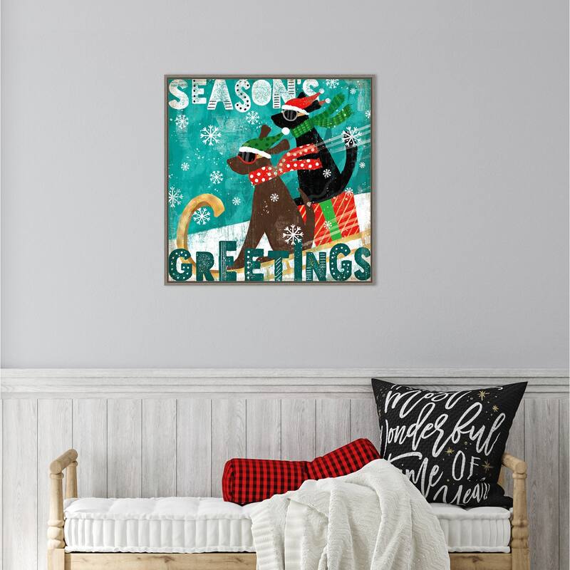 Merry Making IV Dog Sled by Veronique Charron Framed Canvas Wall Art