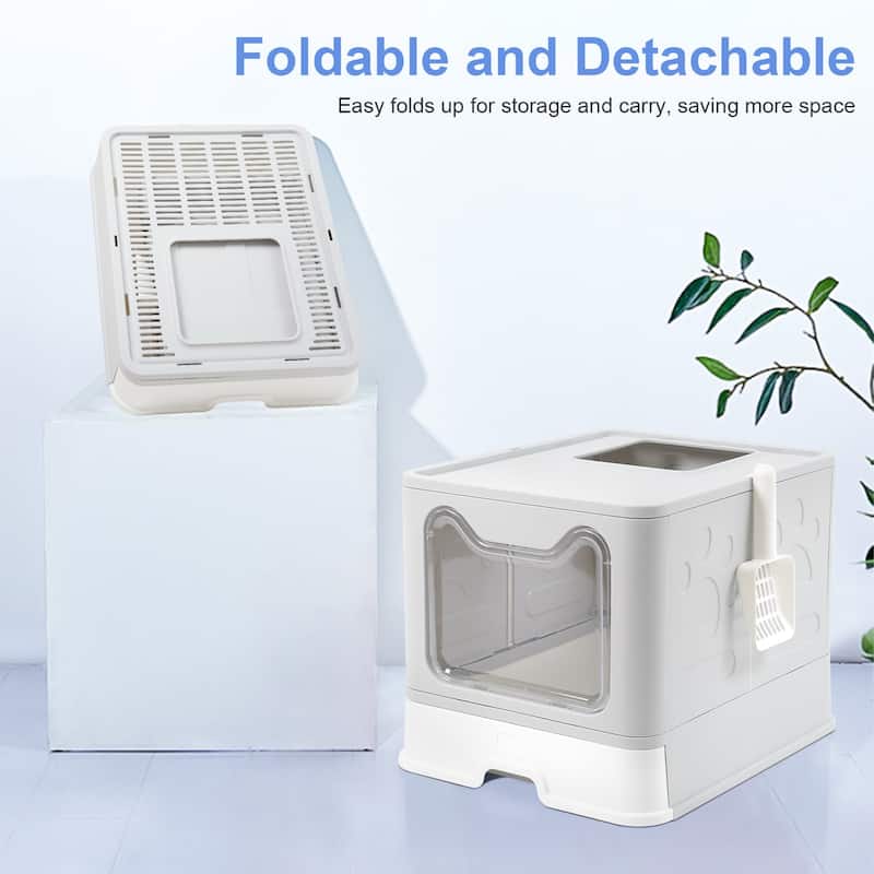 Foldable Cat Litter Box with Lid Large Top Entry Cat Toilet