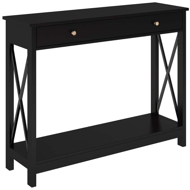 Console Table with Drawer and Storage Shelves,Foyer Entryway Sofa Table for Living Room,Hallway,Black