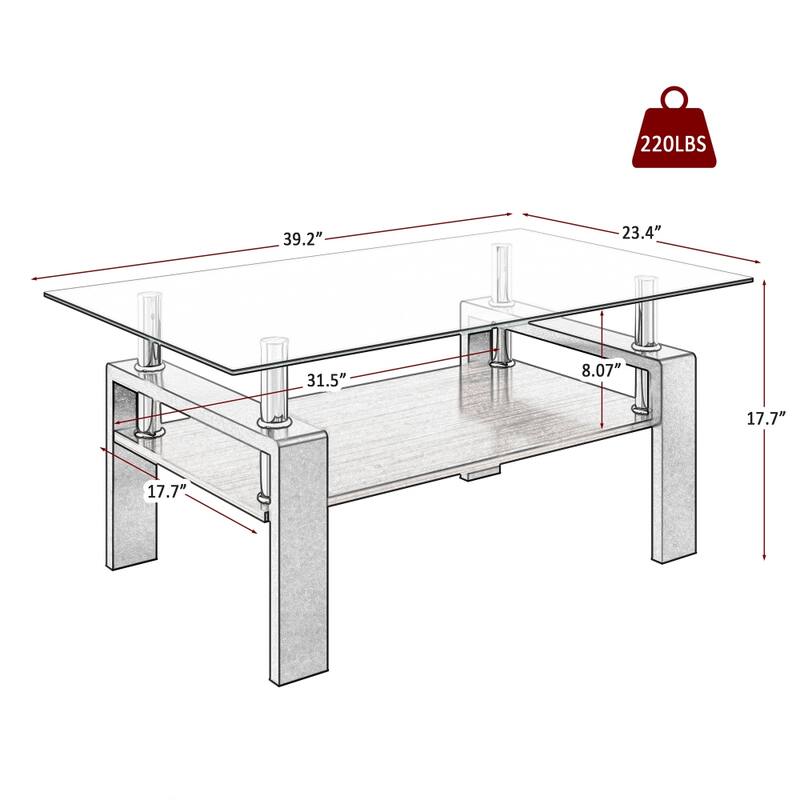 Rectangle Tempered Glass Tabletop Coffee Table