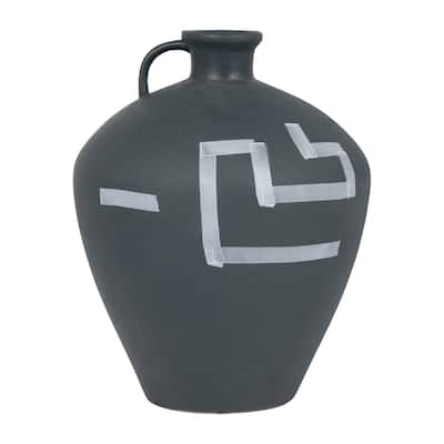 Sagebrook Home Elegance, 12 Inch Stoneware Aztec Jug Vase in Green, Durable, Stylish Home Decor Accent for Any Room