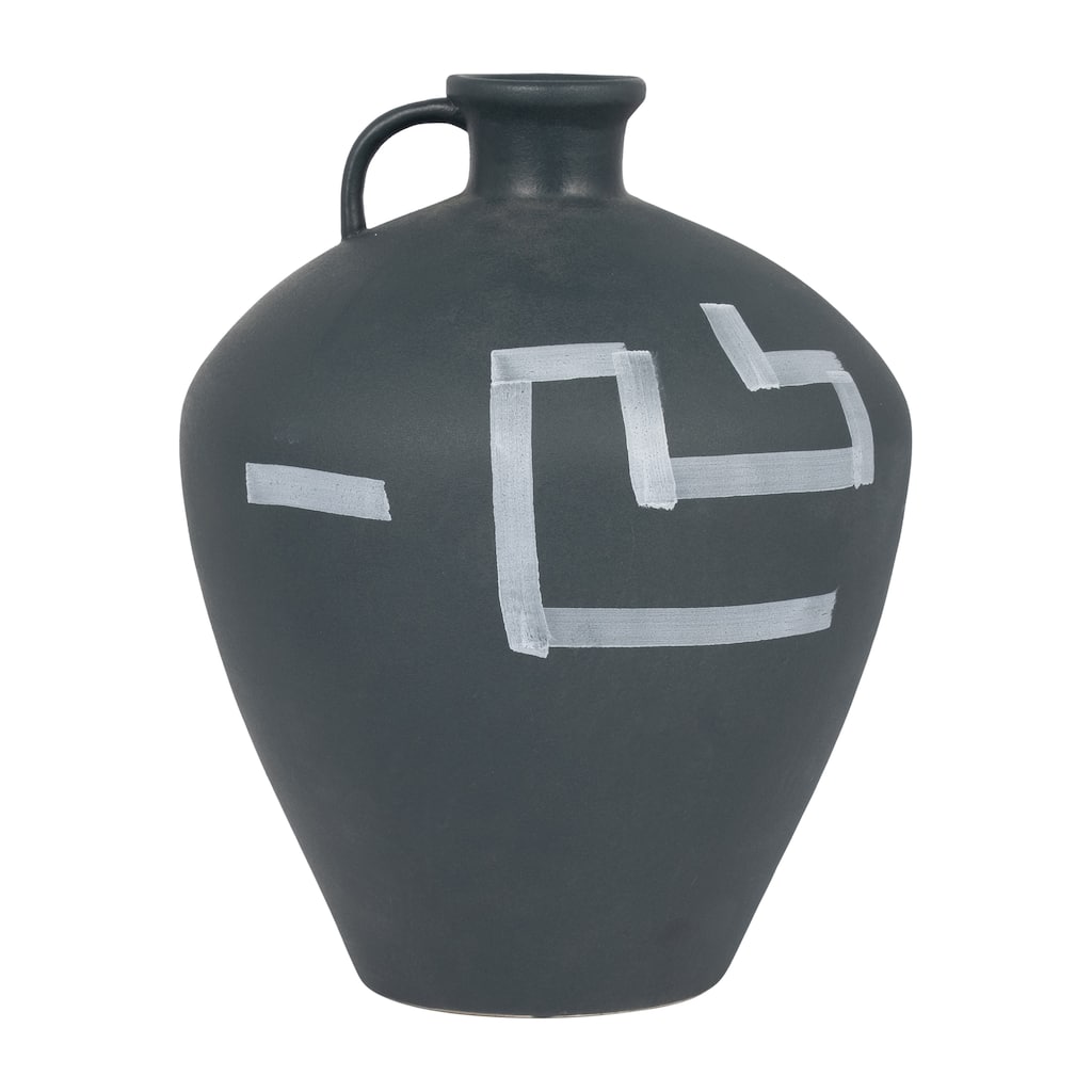 Sagebrook Home Elegance, 12 Inch Stoneware Aztec Jug Vase in Green, Durable, Stylish Home Decor Accent for Any Room