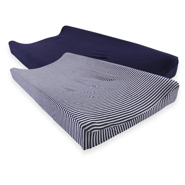 slide 1 of 1, Touched by Nature Baby Boy Organic Cotton Changing Pad Cover, Navy Heather Gray, One Size - Navy Heather Gray Organic Cotton - Navy Heather Gray