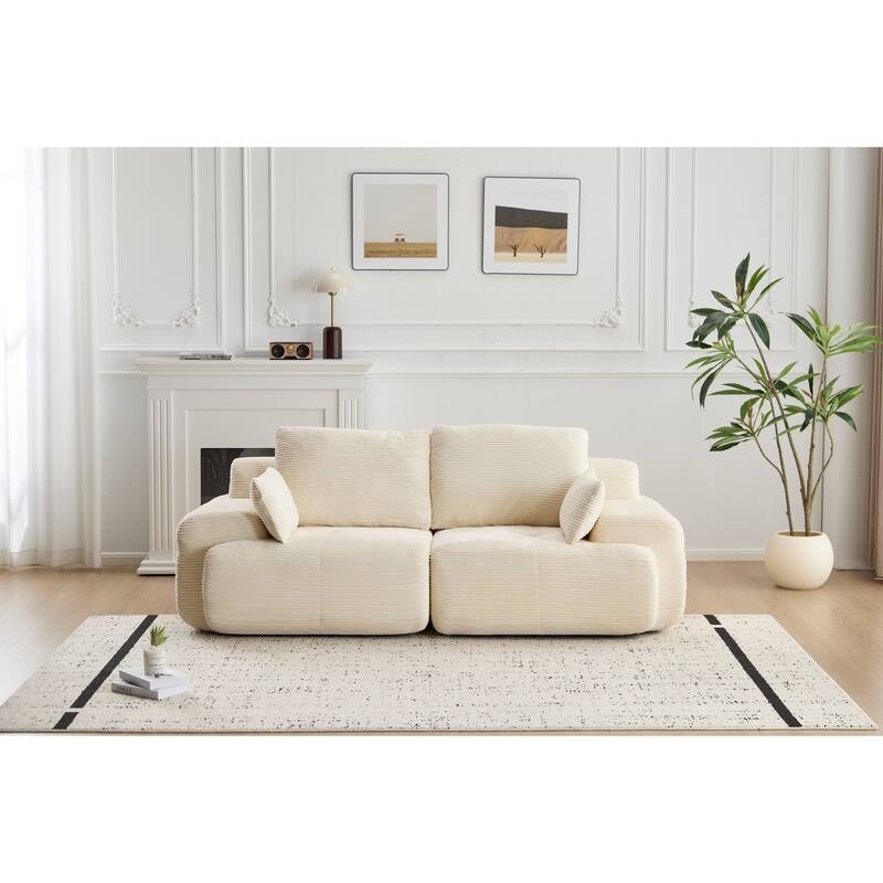 Modular Sectional 2-Seater Cloud Couch, Corduroy Upholstered Boneless Sofa, Compressed Sofa with Cushion & Throw Pillows