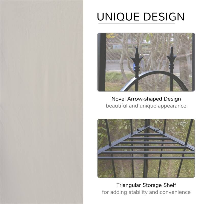 Brown-Charcoal Grey Polyester Steel Outdoor Gazebo with Shelves and Netting