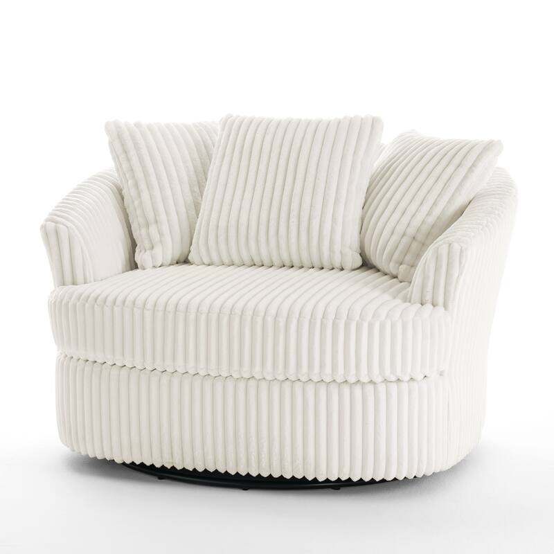 2 Set Oversized 43" W Plush Corduroy Swivel Barrel Chair with Pillows