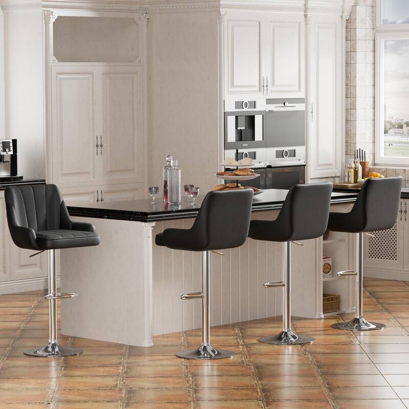 Adjustable Armless Swivel PU Leather Bar Stools Chrome Air Lift Counter Height Stools Set of 4