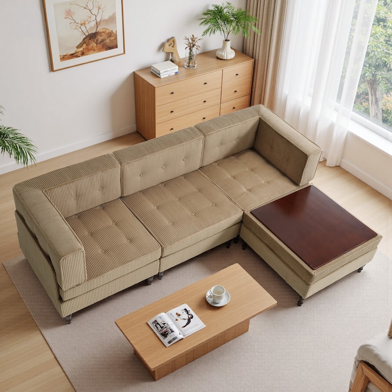 Oversized Sofa Corduroy Tufted Modular Sectional Set