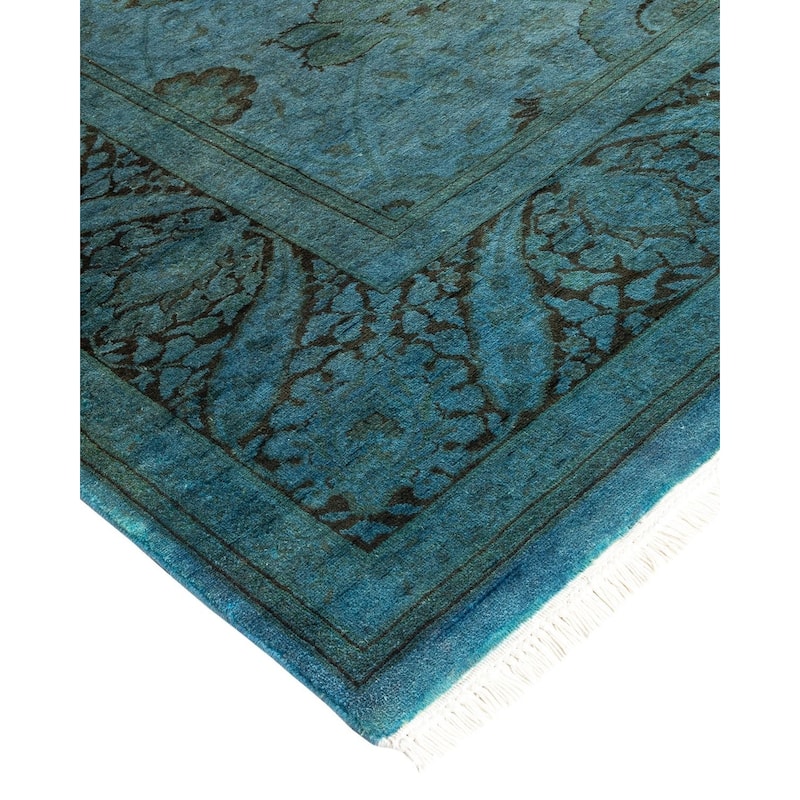 Overton Hand Knotted Wool Vintage Inspired Modern Contemporary Overdyed Blue Area Rug - 6' 1" x 9' 0"