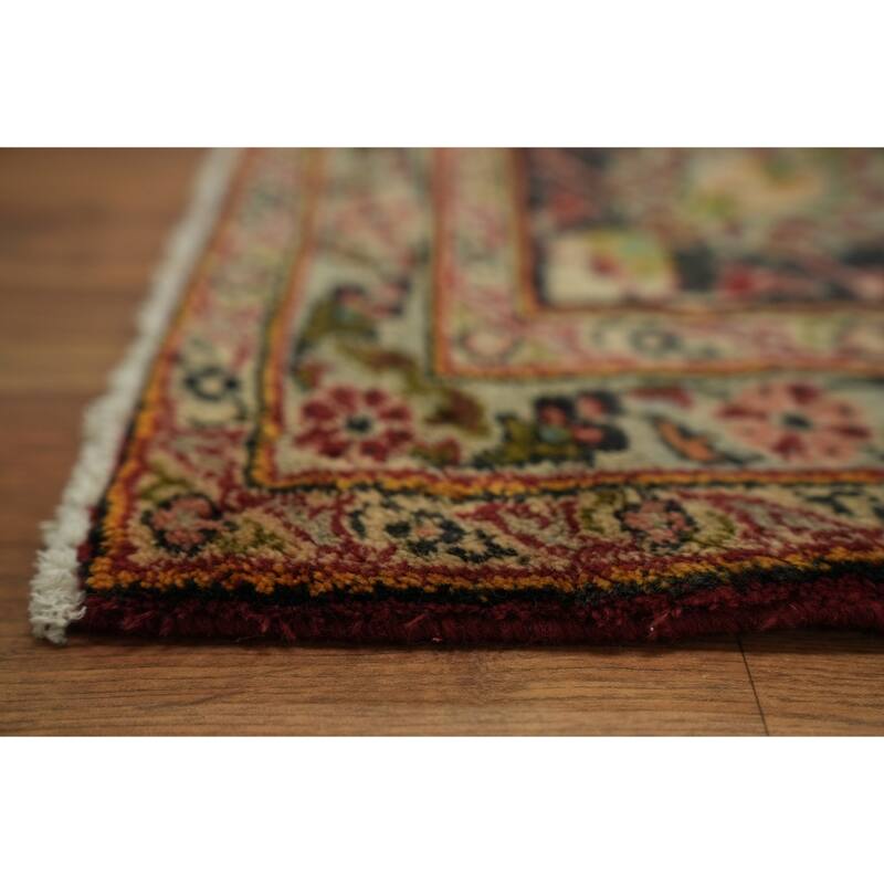 Hand Knotted Oriental 100% Wool Carpet Traditional Floral Red Mashad Area Rug - 12' 10'' X 9' 10''