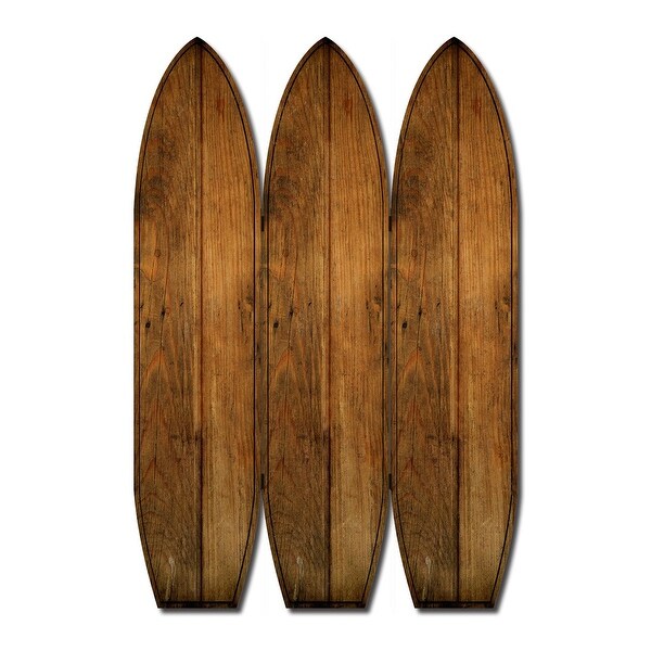Plank Style Surfboard Shaped 3 Panel Wooden Room Divider, Brown - 71 H x 2 W x 47 L Inches. Opens flyout.