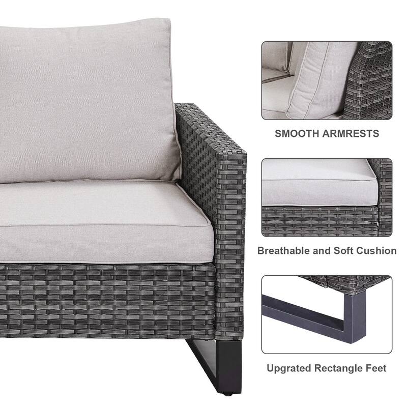 Fire Pit Table with Outdoor Patio Chair Sofa Table - Beige cushion - Grey