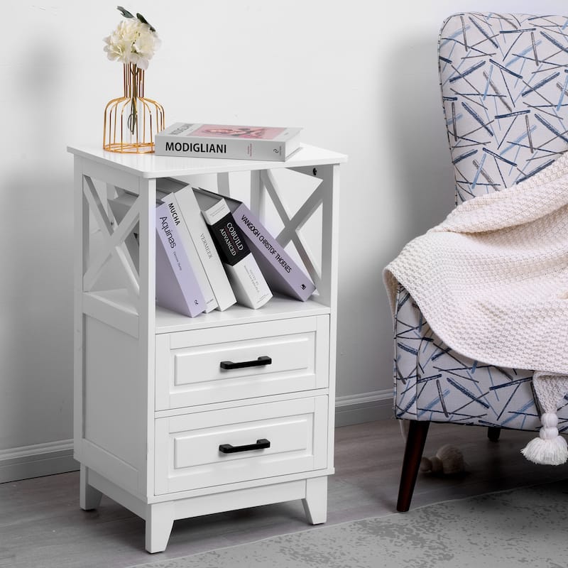 Royalcraft's 2-Drawer White Wooden Nightstands Storage Cabinet