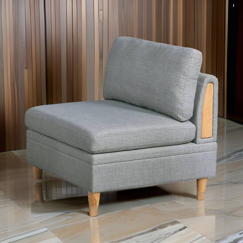 Gimy 37 Inch Modular Armless Sofa Chair, Light Gray Dorris Fabric, Wood