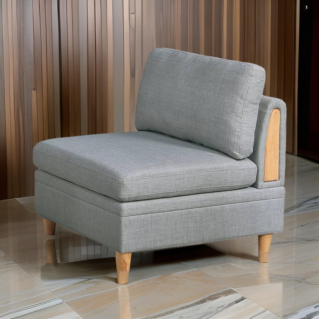 Gimy 37 Inch Modular Armless Sofa Chair, Light Gray Dorris Fabric, Wood