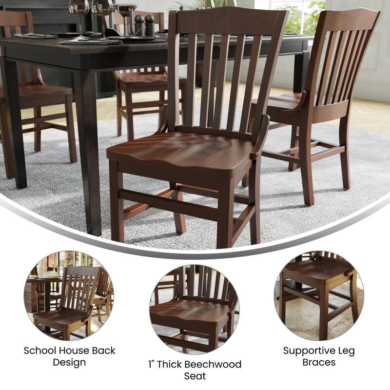 School House Back Wooden Restaurant Dining Chair - 18.5"W x 21.5"D x 35"H