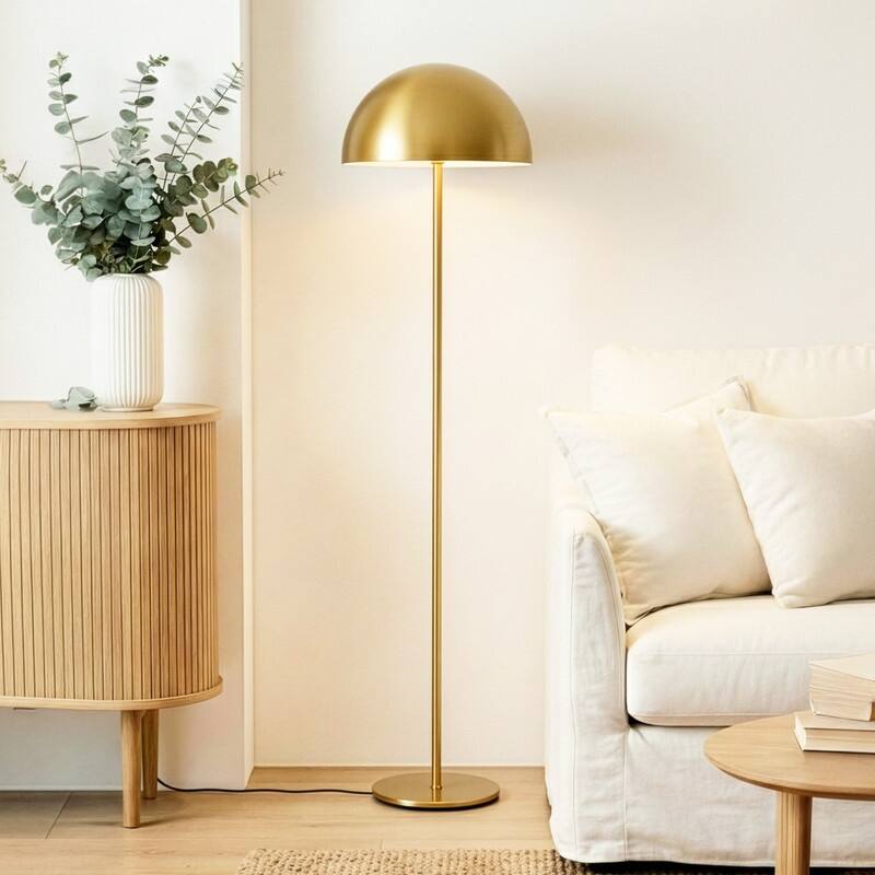 Brightech Ono 66 in. Antiqued Brass Contemporary Modern 2-Light Color Adjusting LED Floor Lamp with Matching Rounded Domed Shade