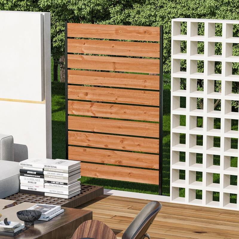 5' x 3' Wood Privacy Fence Screen (1 Panel) Natural Wood, Outdoor Privacy Fence Panel for Deck Balcony - 2.94'x5.46'