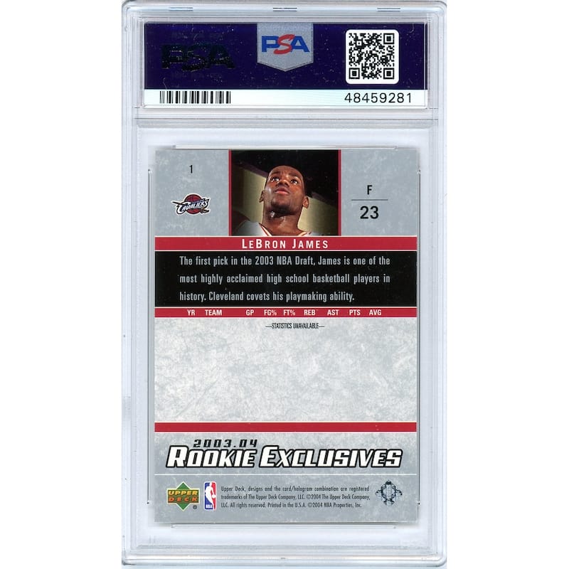 LeBron James 2003 Upper Deck Rookie Exclusives Basketball Card RC #1 Graded PSA 8 - 8'6" x 11'6"