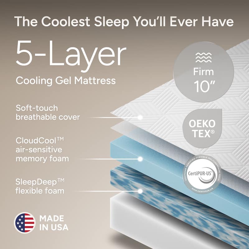 Renanim Cooling Gel Memory Foam Mattress, Breathable & Supportive for Cooler Sleep