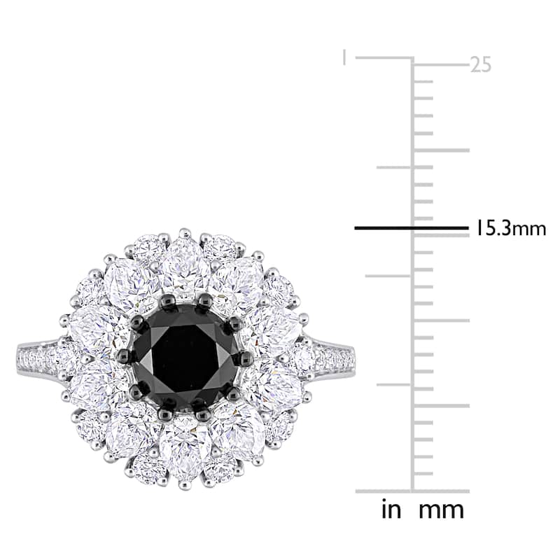 Miadora 10k White Gold 1 1/2ct TDW Black Diamond & Created White Moissanite Halo Engagement ring