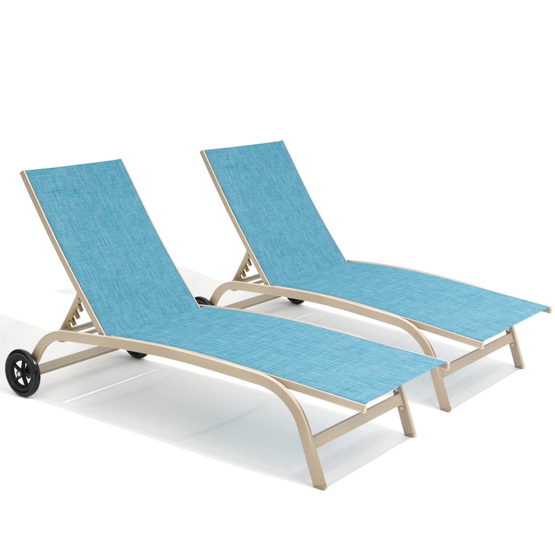 Pellebant 2PCS Outdoor Adjustable Chaise Lounge Chair with Wheels - N/A
