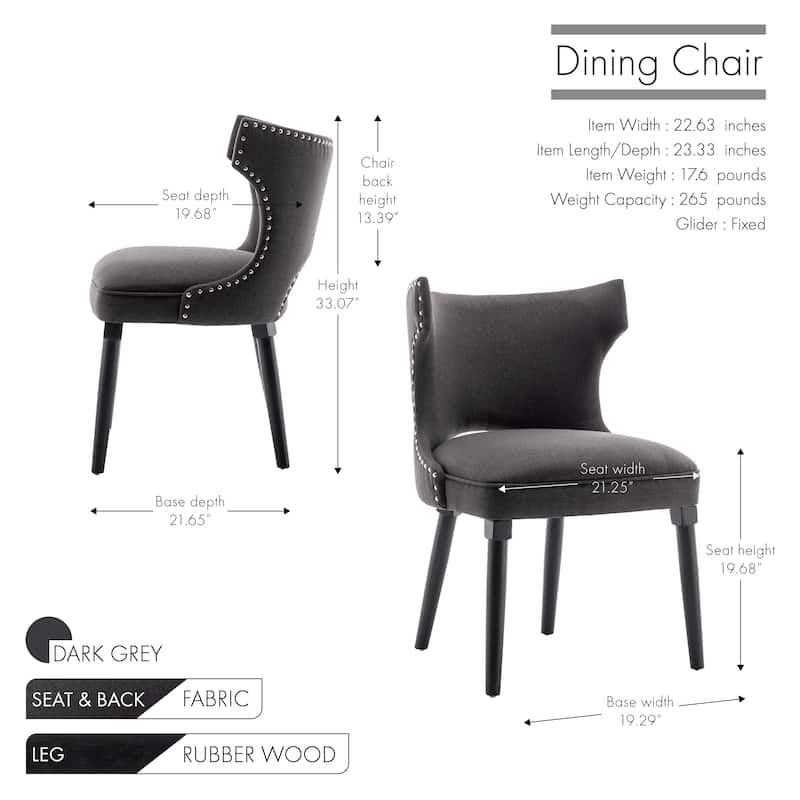 Porthos Home Fabio Fabric Wingback Dining Chairs with Rubberwood Legs, Set of 2