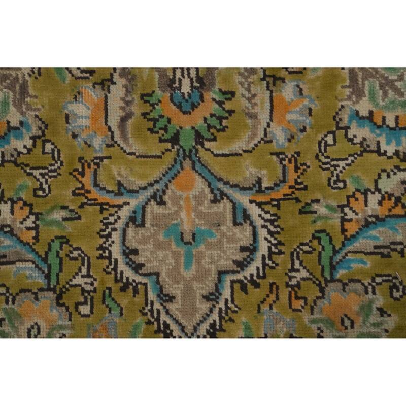 Hand Knotted Oriental 100% Wool Carpet Traditional Floral Green Tabriz Area Rug - 9' 0'' X 6' 3''