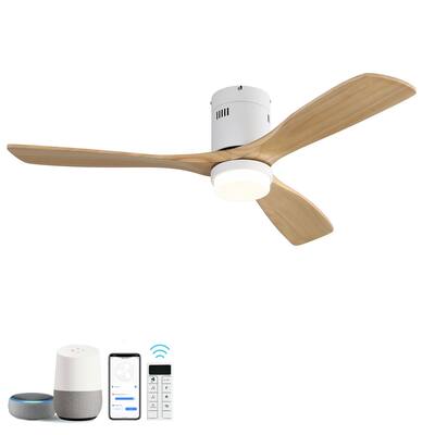 52 Inch Decorative Smart Ceiling Fan With 6 Speed Remote White 3 Solid Wood Blades Reversible DC Motor For Living Room