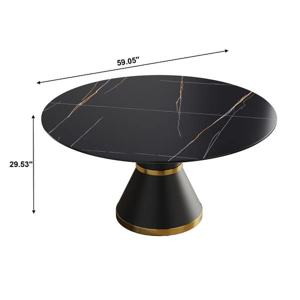 59.05 in. White Modern Round Sintered Stone Dining Table with Carbon ...