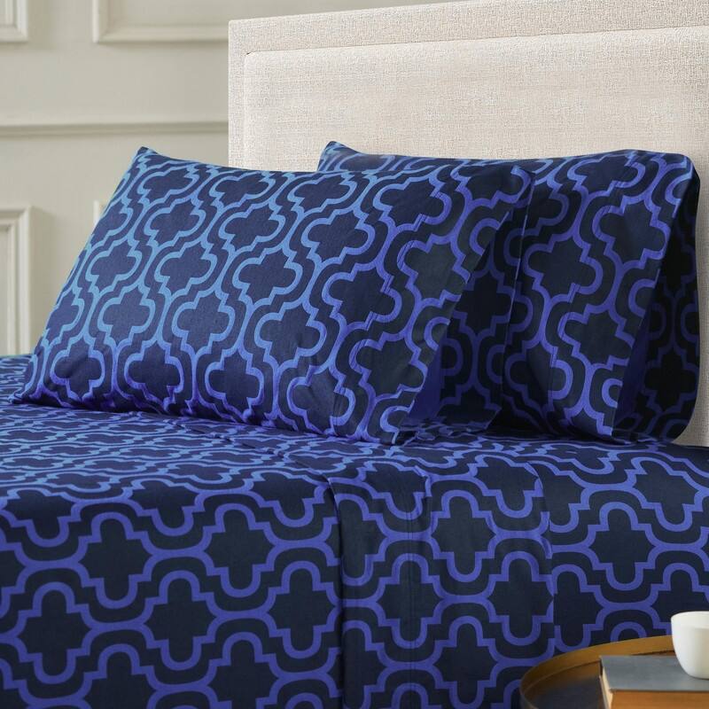 Superior All Season Brushed Flannel Trellis Pillowcase Set (Set of 2) - King Trellis - Navy Blue