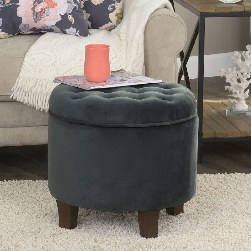 HomePop Velvet Round Storage Ottoman Gunmetal