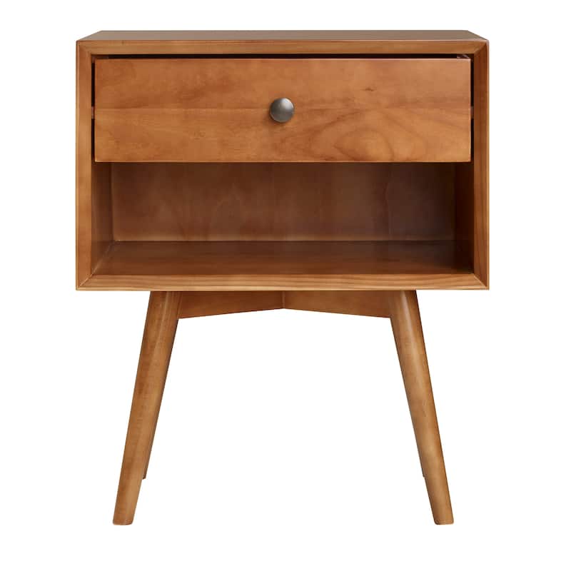 Mid-Century Modern Single-Drawer Solid Wood Nightstand for Living Room, Bedroom and Office