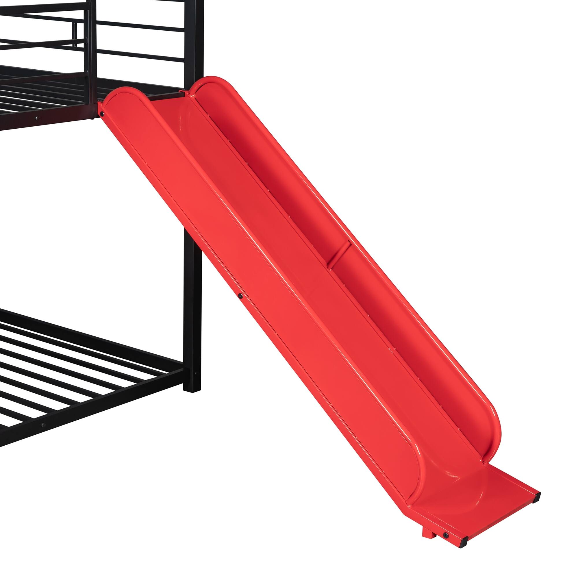Twin over Twin Bunk Bed Metal Slats Bed with Slide and BuiltIn Ladders